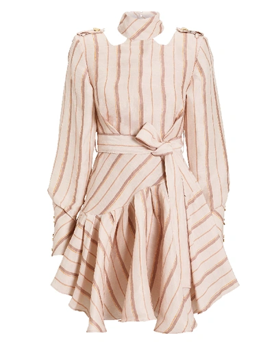 Shop Aje Josie Striped Silk Linen Mini Dress In Beige