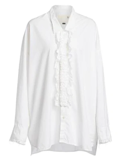Shop R13 Drop Neck Lace Tuxedo Shirt In White