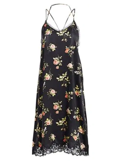 Shop R13 Floral Lace-up Back Silk Slip Dress In Black Floral