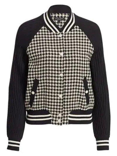 Shop Rag & Bone Courtney Houndstooth Rib-knit Bomber Jacket In Black