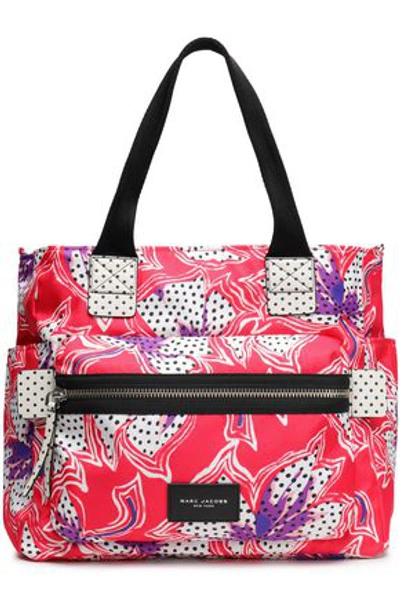 Shop Marc Jacobs Woman Biker Leather-trimmed Floral-print Shell Diaper Bag Pink