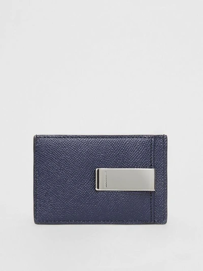 Shop Burberry Grainy Leather Money Clip Card Case In Regency Blue