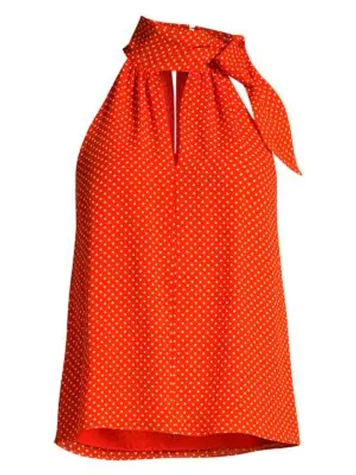 Shop Joie Dalman Polka Dot Halter Top In Warm Terracotta