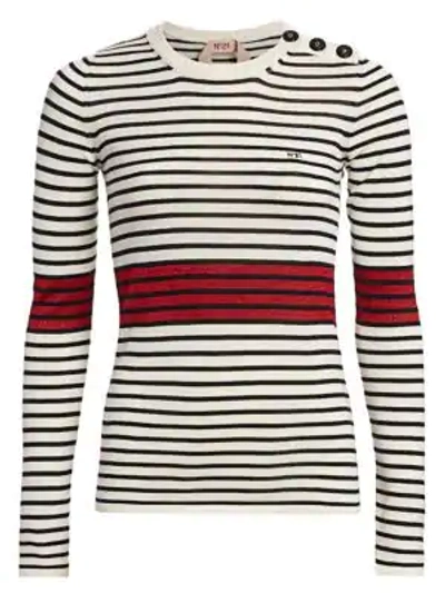Shop N°21 Striped Lurex Knit Sweater In Milky White