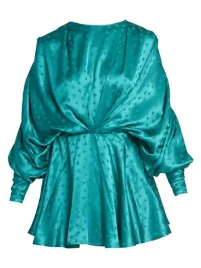 Shop Attico Stars Jacquard Ruched Mini Dress In Peacock