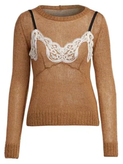 Shop N°21 Layered Camisole Mohair-blend Sweater In Pale Brown