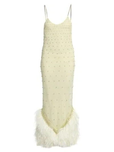 Shop Attico Ostrich & Swarovski Crystal Slip Dress In Pale Yellow