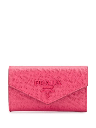 Shop Prada Saffiano Leather Key Holder - Pink