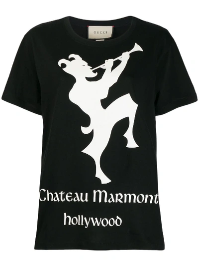 Shop Gucci Oversize T-shirt With Chateau Marmont Print - Black