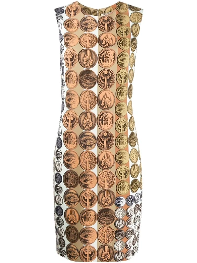 Shop Roberto Cavalli Coin Print Dress - Neutrals