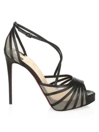 Shop Christian Louboutin Women's Filamenta Peep-toe Leather Sandals In Black