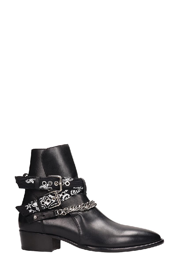Amiri Black Leather Bandana Buckle Boots | ModeSens