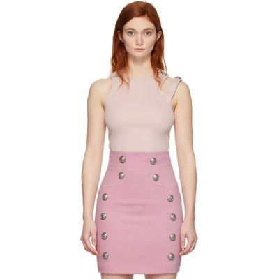 Shop Balmain Pink Asymmetric Tank Top In 4af Rose Pa