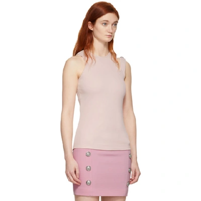 Shop Balmain Pink Asymmetric Tank Top In 4af Rose Pa