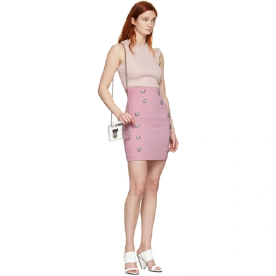 Shop Balmain Pink Grain De Poudre Miniskirt In 4ae Rose La