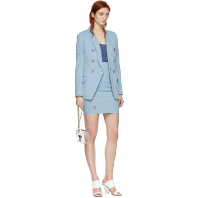 Shop Balmain Blue Grain De Poudre Miniskirt In 6fd Bleu Ci