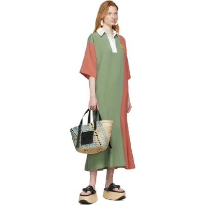 Shop Loewe Green And Pink Poloneck Dress In 4087 Green/