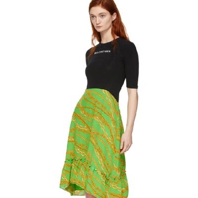 Shop Balenciaga Black And Green Silk Athletic Top Dress In 3001 Green