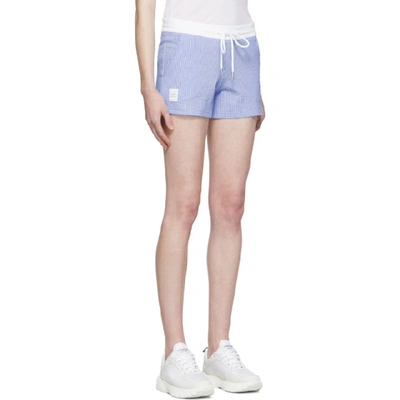 Shop Thom Browne Blue Seersucker Shorts In 470 Blue
