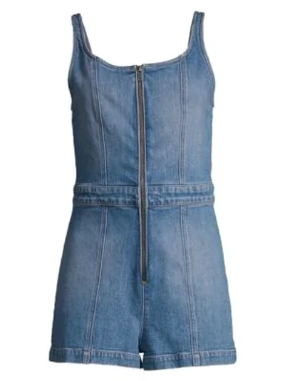 Shop Alice And Olivia Zipped Denim Romper In Love Me