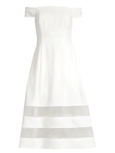 Shop Aidan Mattox Shadow Stripe Off-the-shoulder Crepe A-line Dress In Black