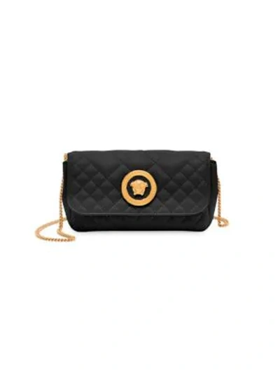 Shop Versace Mini Borsa Leather Shoulder Bag In Black