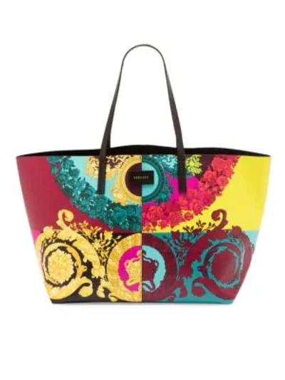 Shop Versace Borsa Vitello St. Barocco Leather Tote Bag In Multi