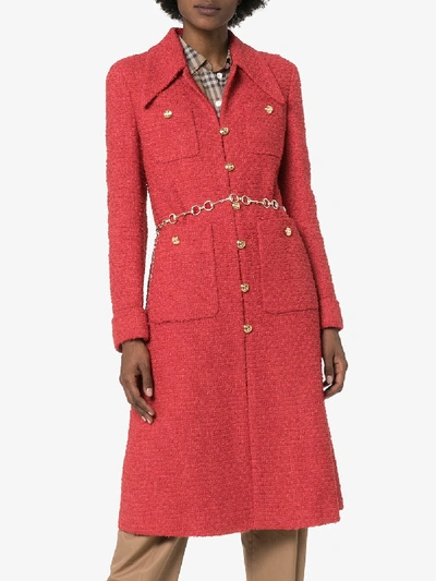 Shop Gucci Tweed-mantel Mit Horsebit-gürtel In Red