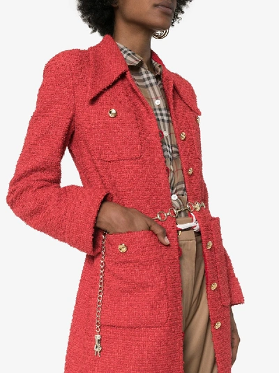 Shop Gucci Tweed-mantel Mit Horsebit-gürtel In Red