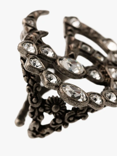 Shop Gucci Bronze Gg Logo Crystal-embellished Ring In Metallic