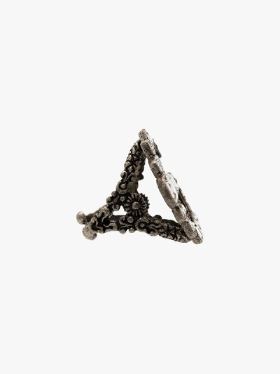 Shop Gucci Bronze Gg Logo Crystal-embellished Ring In Metallic