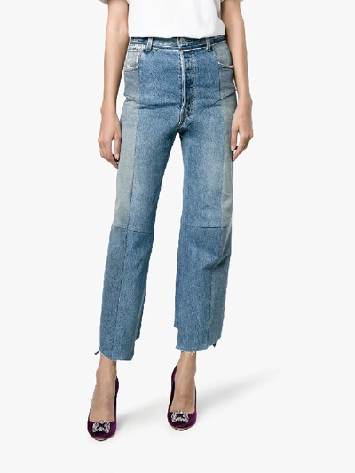 Shop Vetements Blue Reworked High Waisted Cropped Jeans