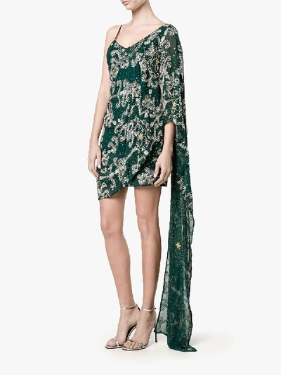 Shop Ashish Bead Embellished Asymmetric Sari Dress In Green