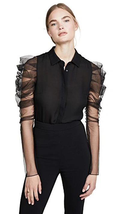 Shop Cushnie Button Down Blouse With Pleated Sleeves In Black