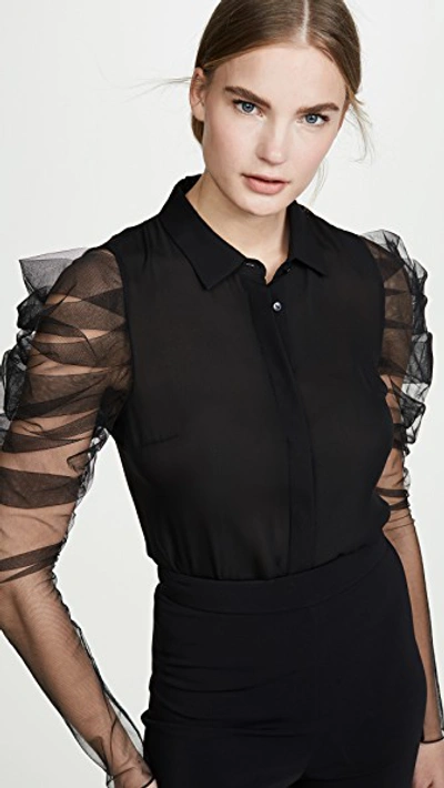 Shop Cushnie Button Down Blouse With Pleated Sleeves In Black