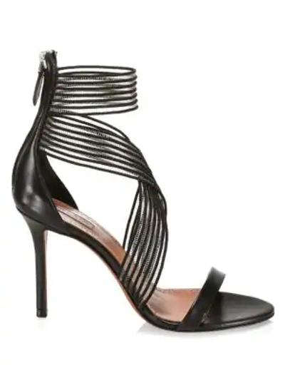 Shop Alaïa Elastic Crisscross Stiletto Leather Sandals In Black