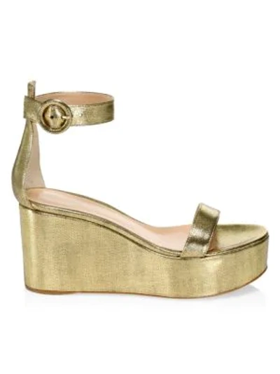 Shop Gianvito Rossi Women's Billie Metallic Leather Platform Wedge Sandals In Gold