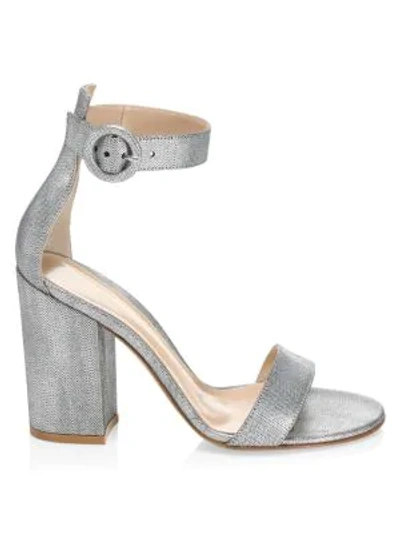 Shop Gianvito Rossi Versilia Block-heel Metallic Leather Sandals In Silver
