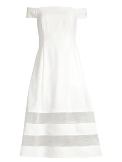 Shop Aidan Mattox Women's Shadow Stripe Off-the-shoulder Crepe A-line Dress In Ivory
