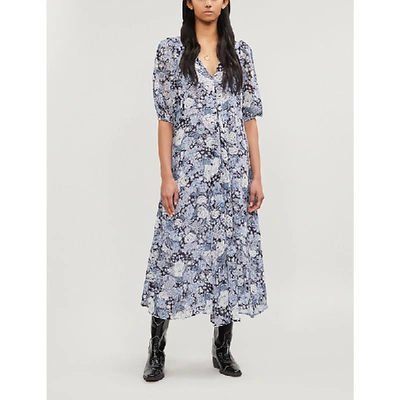 Shop Ganni Elm Floral-print Georgette Tunic Dress In Heather 694
