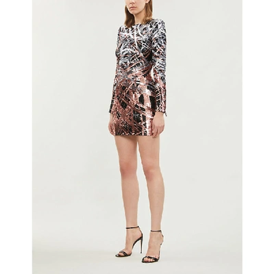 Shop Balmain Sequin-embellished Mini Dress In Noir/argent/cuivre