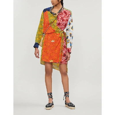 Shop Loewe Floral-print Asymmetric-hem Crepe Mini Dress In Multicolor