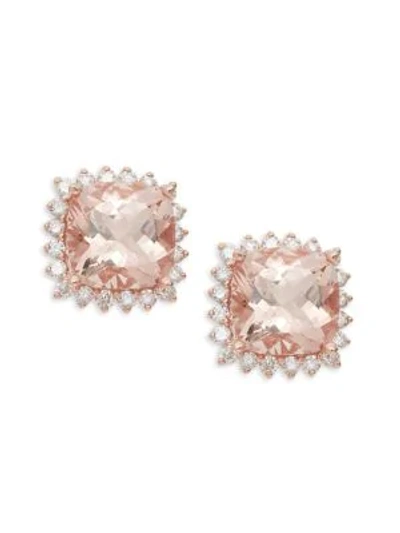 Shop Saks Fifth Avenue Women's 14k Rose Gold, Morganite & Diamond Stud Earrings