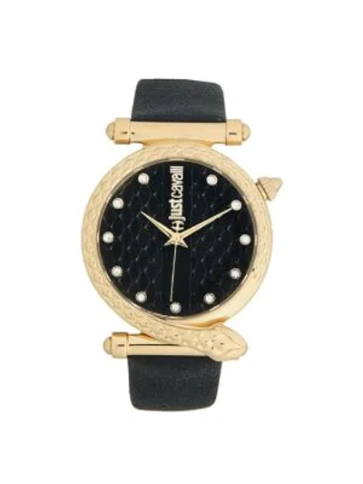 Shop Just Cavalli Stainless Steel, Crystal & Leather-band Snake-bezel Watch In Blue