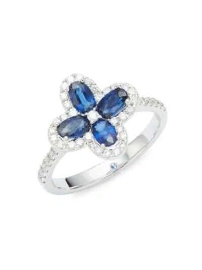 Shop Saks Fifth Avenue 14k White Gold, Sapphire & Diamond Flower Ring