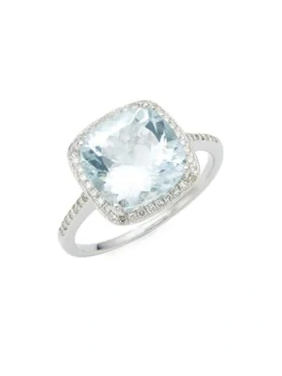 Shop Saks Fifth Avenue 14k White Gold Aquamarine & Diamond Cushion-cut Ring