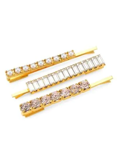 Shop Lelet Blush Swarovski Crystal & Freshwater Pearl 3-piece Bobbi Pin Set In Gold
