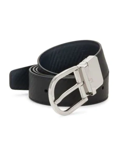 Shop Dunhill Reversible Leather Buckle Belt In Black
