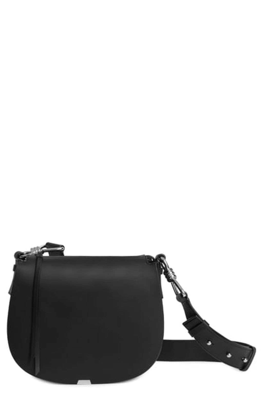 Allsaints Captain Round Leather Crossbody Bag In Black ModeSens