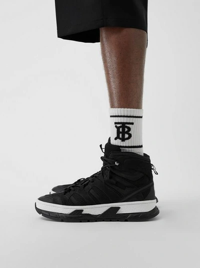 Shop Burberry Mesh And Nubuck Union High-top Sneakers In Black